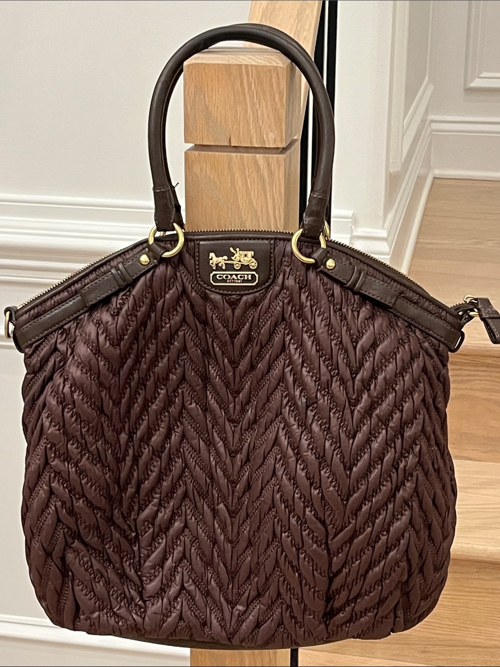 COACH Quilted Chevron Tote in Dark Brown with Gold Hardware - Picture 1 of 5
